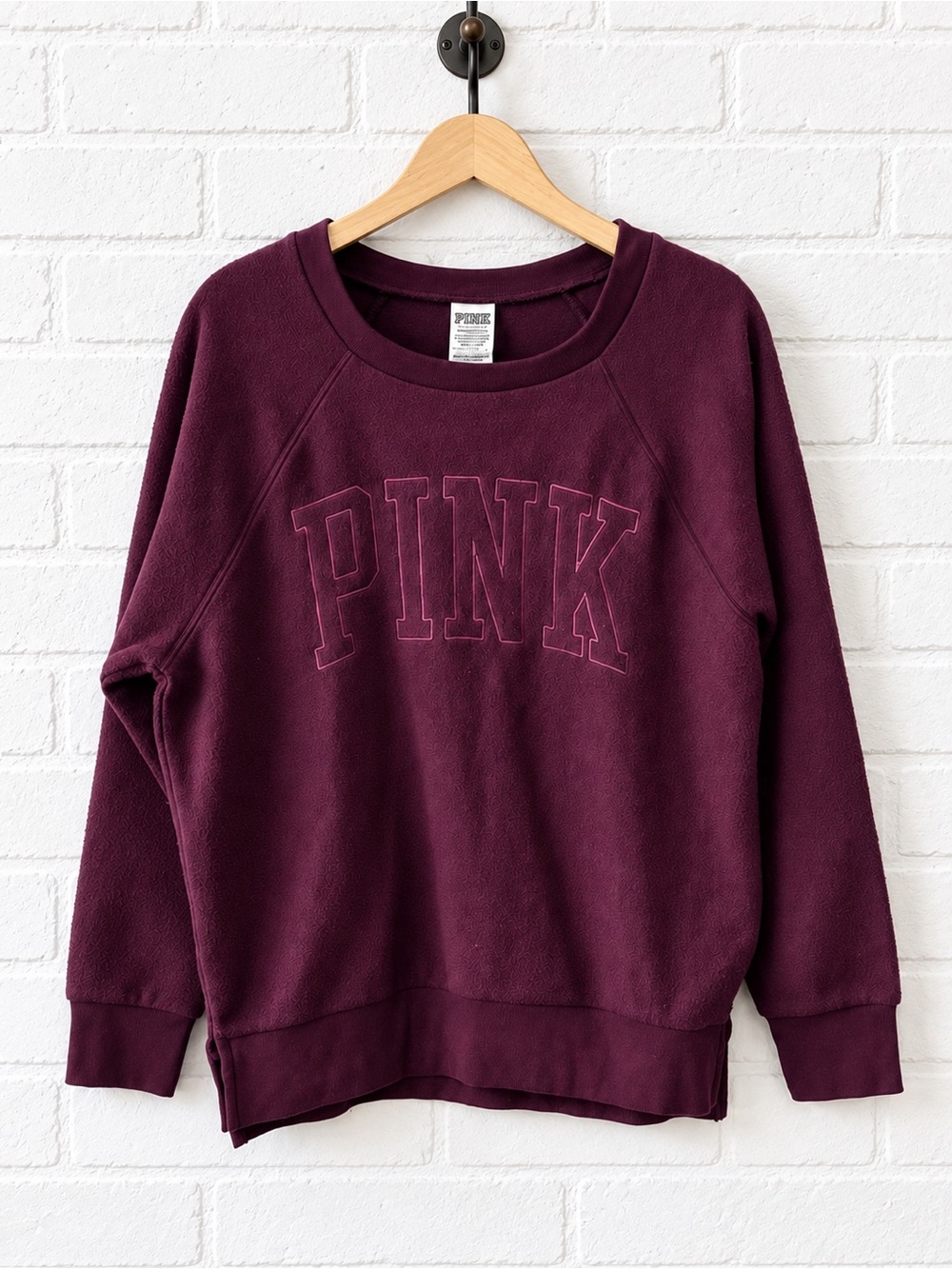 Victoria’s Secret PINK Burgundy Tonal Logo Crewneck Sweatshirt Inside out fleece